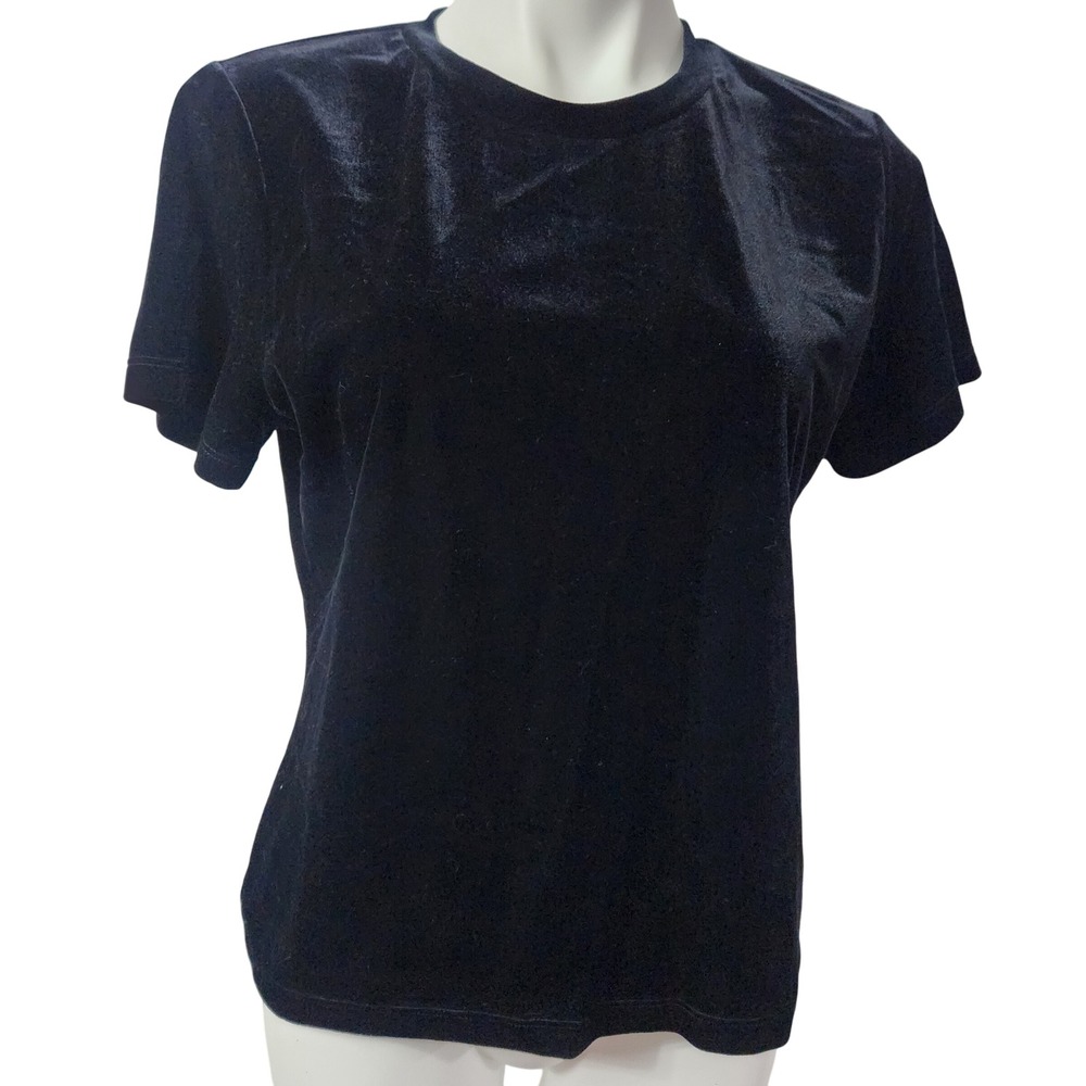 Vintage velour short‎ sleeve black blouse size Large Petite